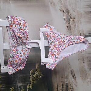 New! Make Me Chic Womens Medium two piece floral bandeau bikini swim suit